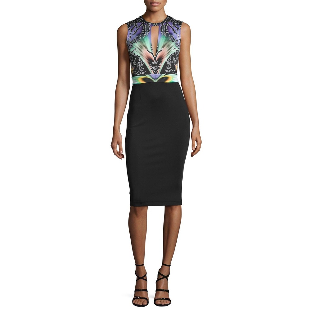 Just Cavalli Sleeveless Green Purple Abstract Black Bodycon Dress ASO Bones TV 2